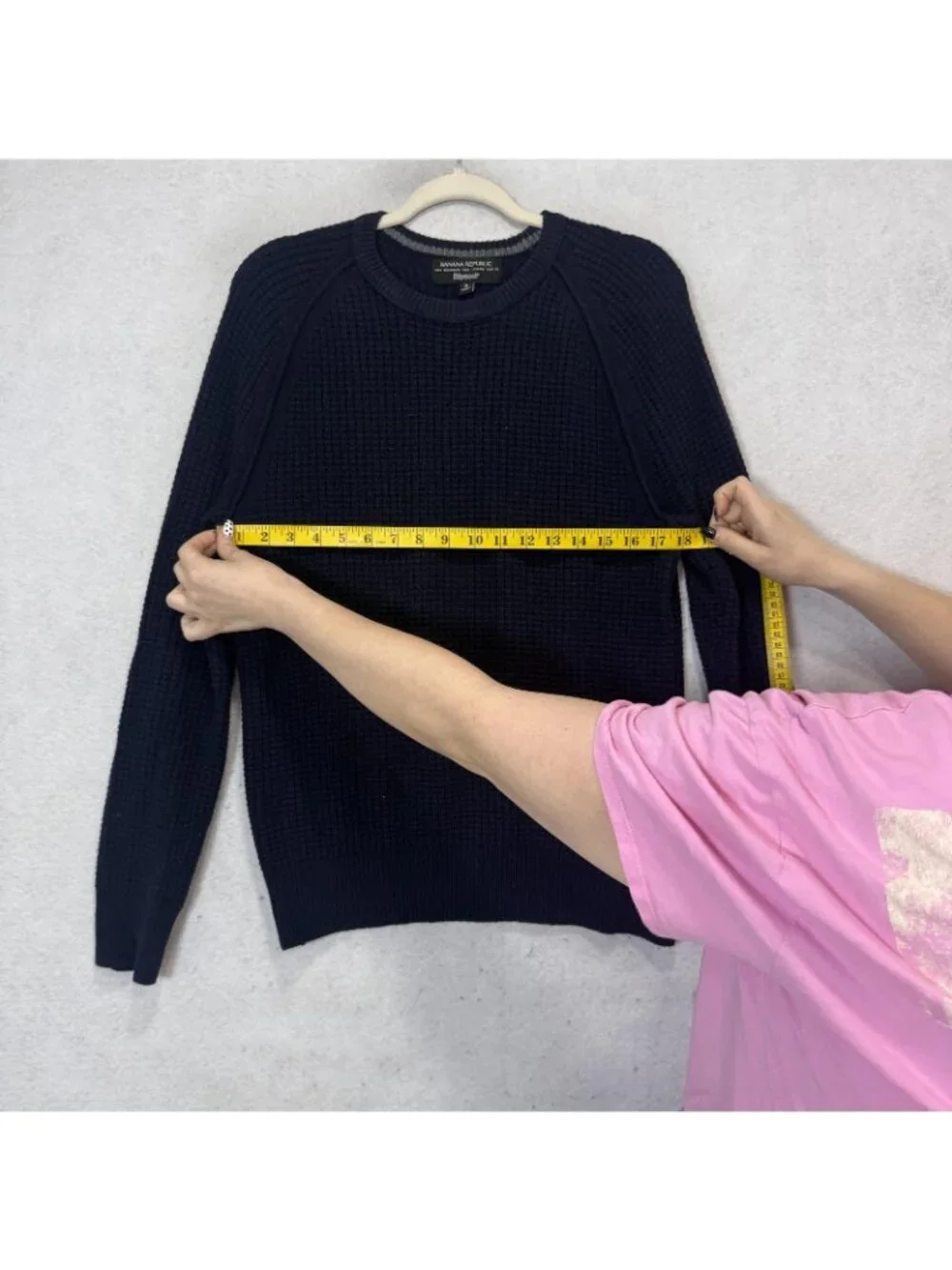 Banana Republic Sweater Mens Medium Navy Merino Wool Waffle Knit Pullover